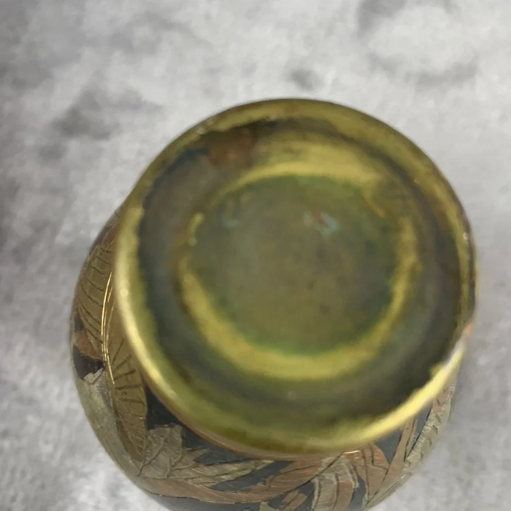 Vintage Mixed Metal Small Vase Egyptian‎ Style Copper Brass 4 Inches Tall Patina